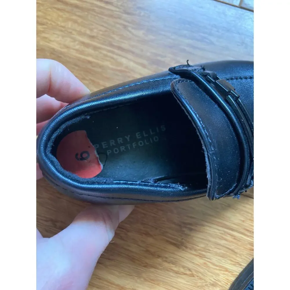 Perry Ellis Little Boy Black Slip On Dress Shoes, Size 6